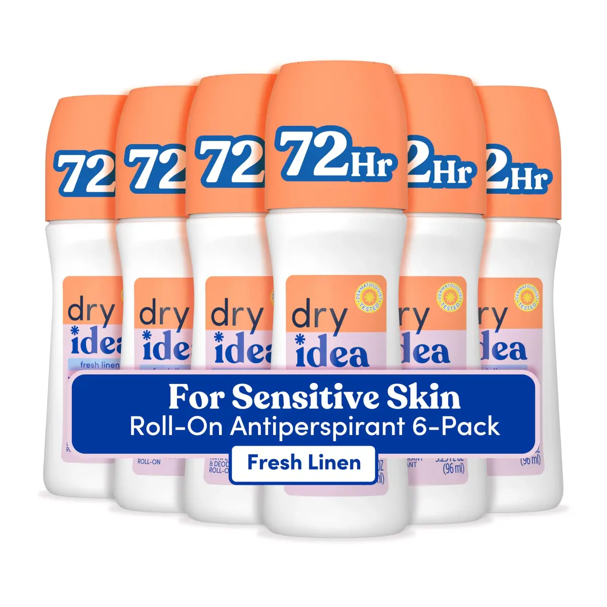 Dry Idea Fresh Linen Roll-On Deodorant & Antiperspirant for Women, 19.5 Fl Oz (Pack of 6) | 72-Hour Odor Protection - main product image