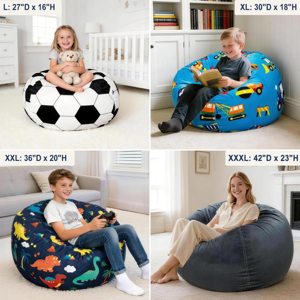 Lukeight Dinosaur Stuffed Animal Storage Bean Bag Cover for Kids (No Filler) | Velvet Plush Toy Organizer Seat, X-Large 30"D x 18"H - view 5