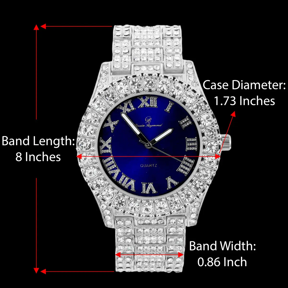 Charles Raymond Hip Hop Iced Out Watch with Royal Blue Dial & Silver Tone Finish | 42mm Case - view 2