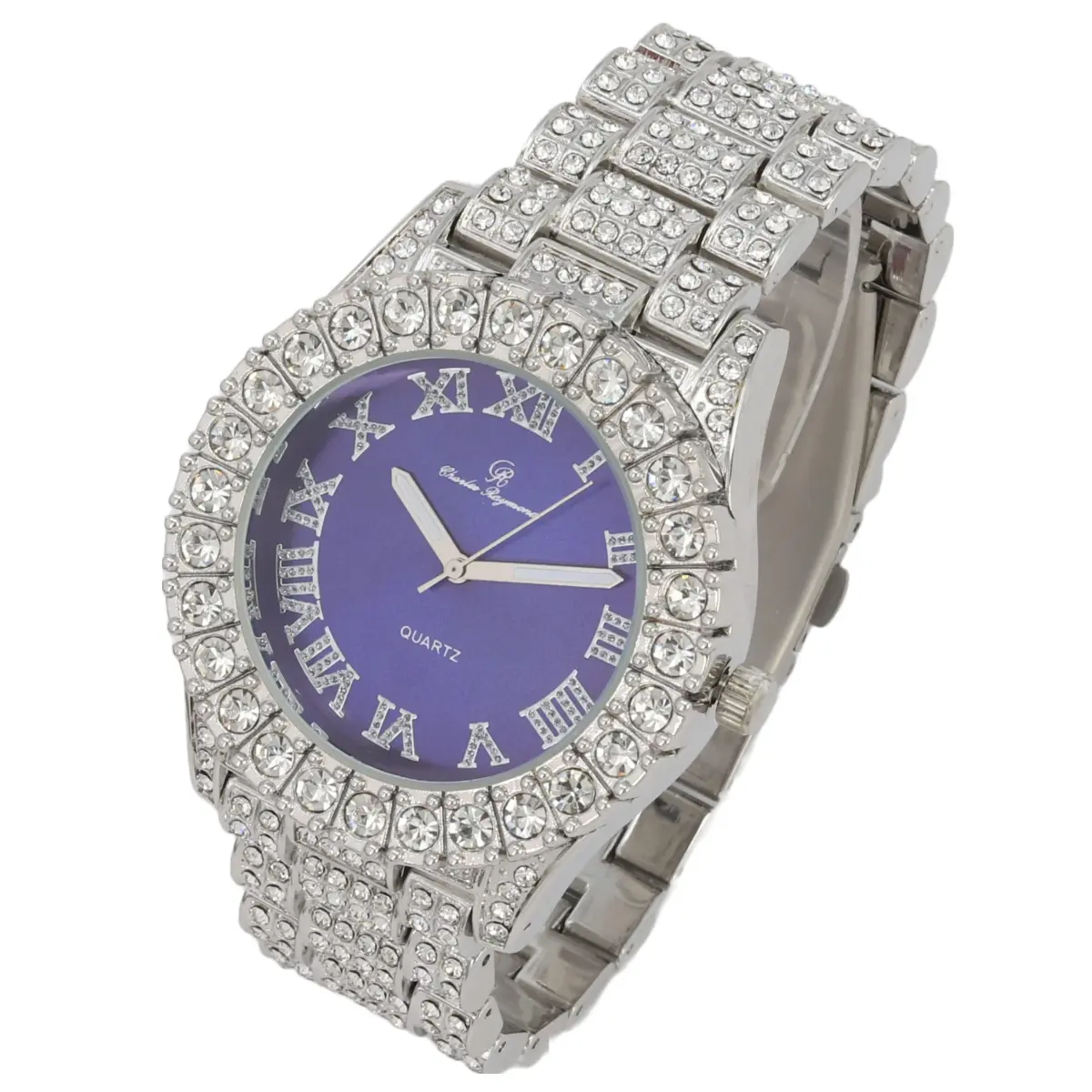Charles Raymond Hip Hop Iced Out Watch with Royal Blue Dial & Silver Tone Finish | 42mm Case - view 3