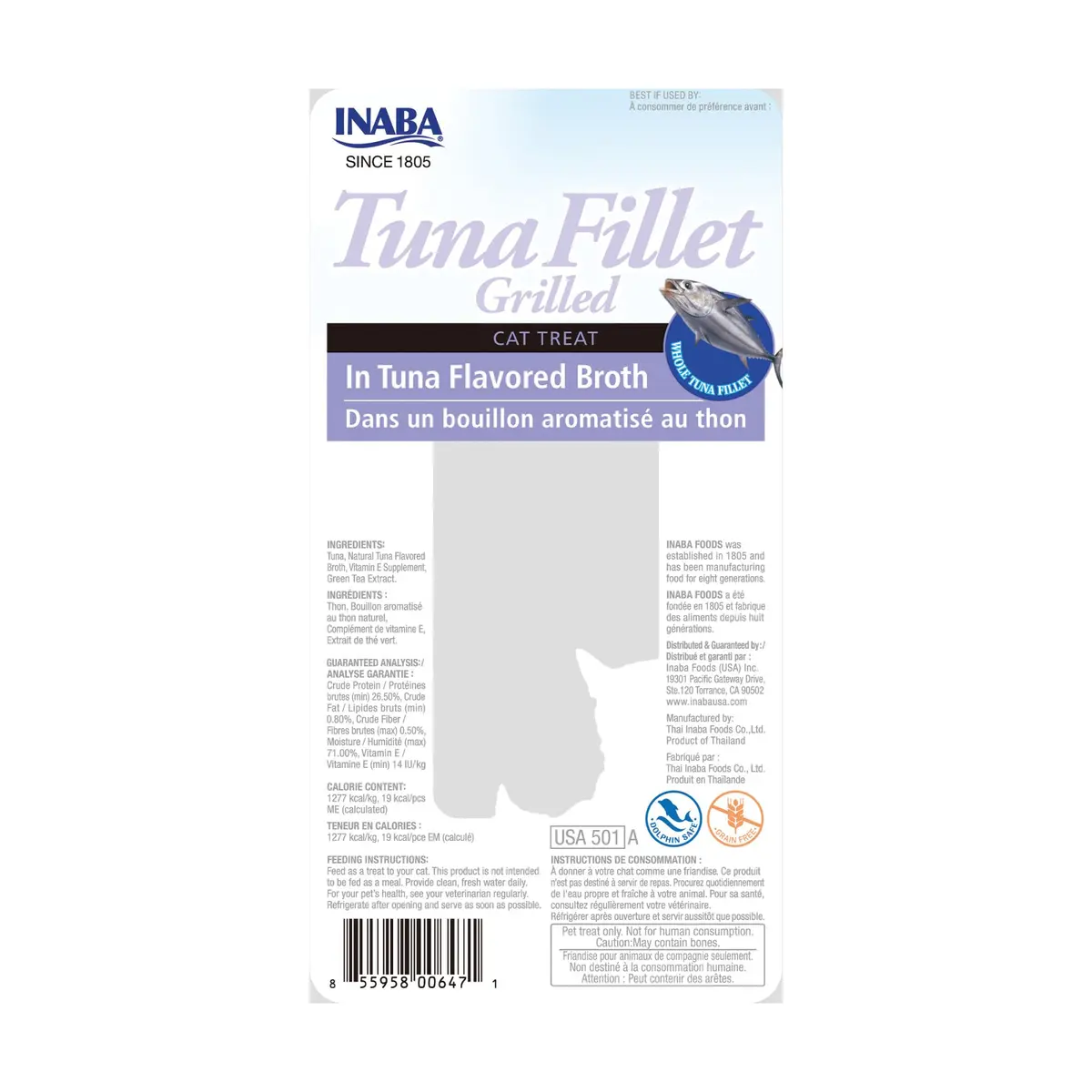INABA Grilled Fillets Cat Treats, Tuna in Tuna Broth, 6ct | Moist, Flaky, Hand-Feed Friendly - view 7