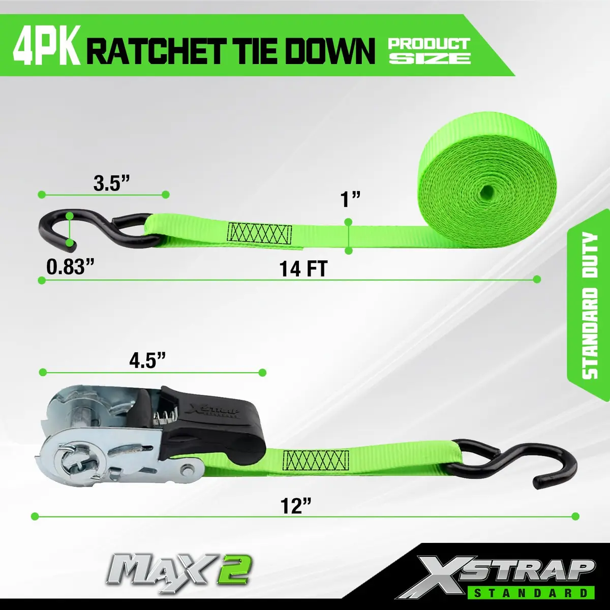 XSTRAP STANDARD 4 Pack 1" x 15FT Ratchet Tie Down Straps | Heavy-Duty Cargo Securing with 500Lbs WLL - view 5