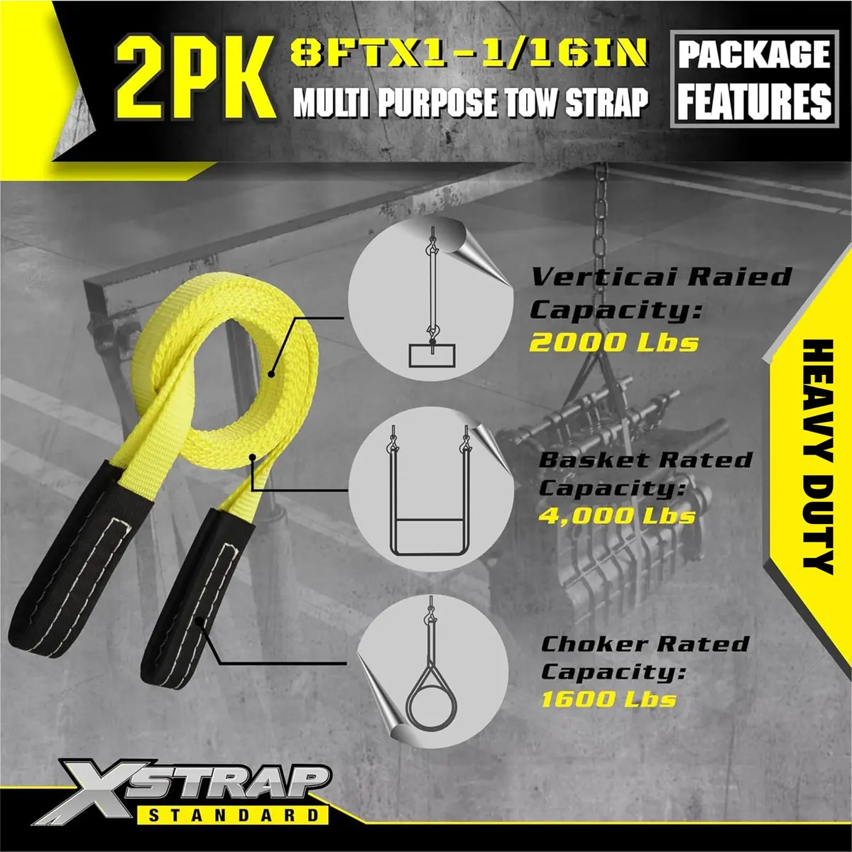 XSTRAP STANDARD 2PK 1"x8' Lift Sling Straps Wear Guard End Heavy Duty Strap | 4000 lbs Breaking Strength - view 4