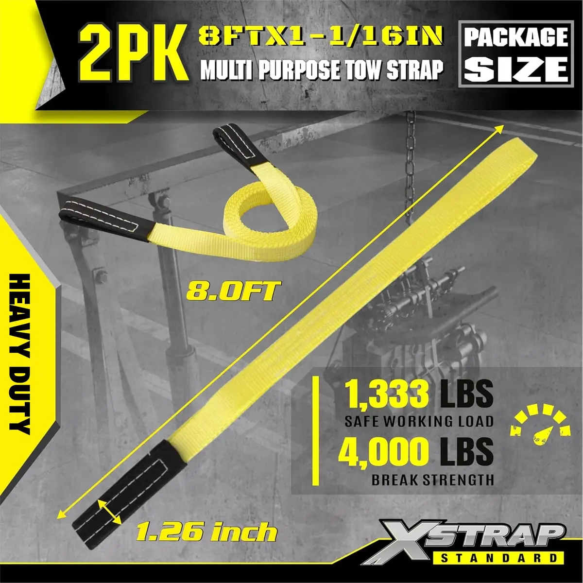 XSTRAP STANDARD 2PK 1"x8' Lift Sling Straps Wear Guard End Heavy Duty Strap | 4000 lbs Breaking Strength - view 3