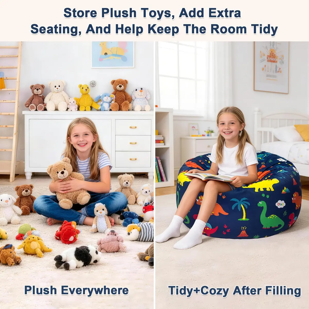 Lukeight Stuffed Animal Storage Bean Bag Cover for Kids (No Filler), Velvet Plush Toy Organizer Seat, Large 27"D x 16"H | Cozy Kids Storage - view 3