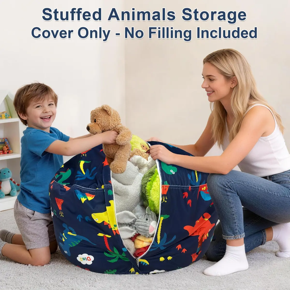 Lukeight Stuffed Animal Storage Bean Bag Cover for Kids (No Filler), Velvet Plush Toy Organizer Seat, Large 27"D x 16"H | Cozy Kids Storage - view 4