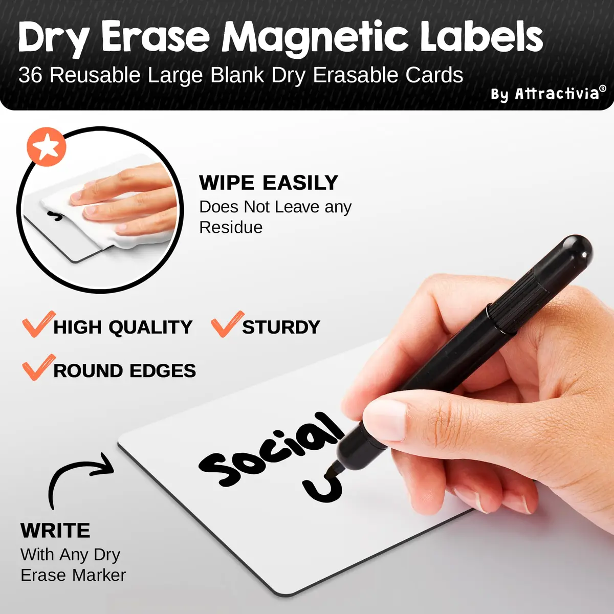 Attractivia Magnetic Labels 5.6 x 3.7 in | Erasable Magnetic Stickers for Office & Home - view 2