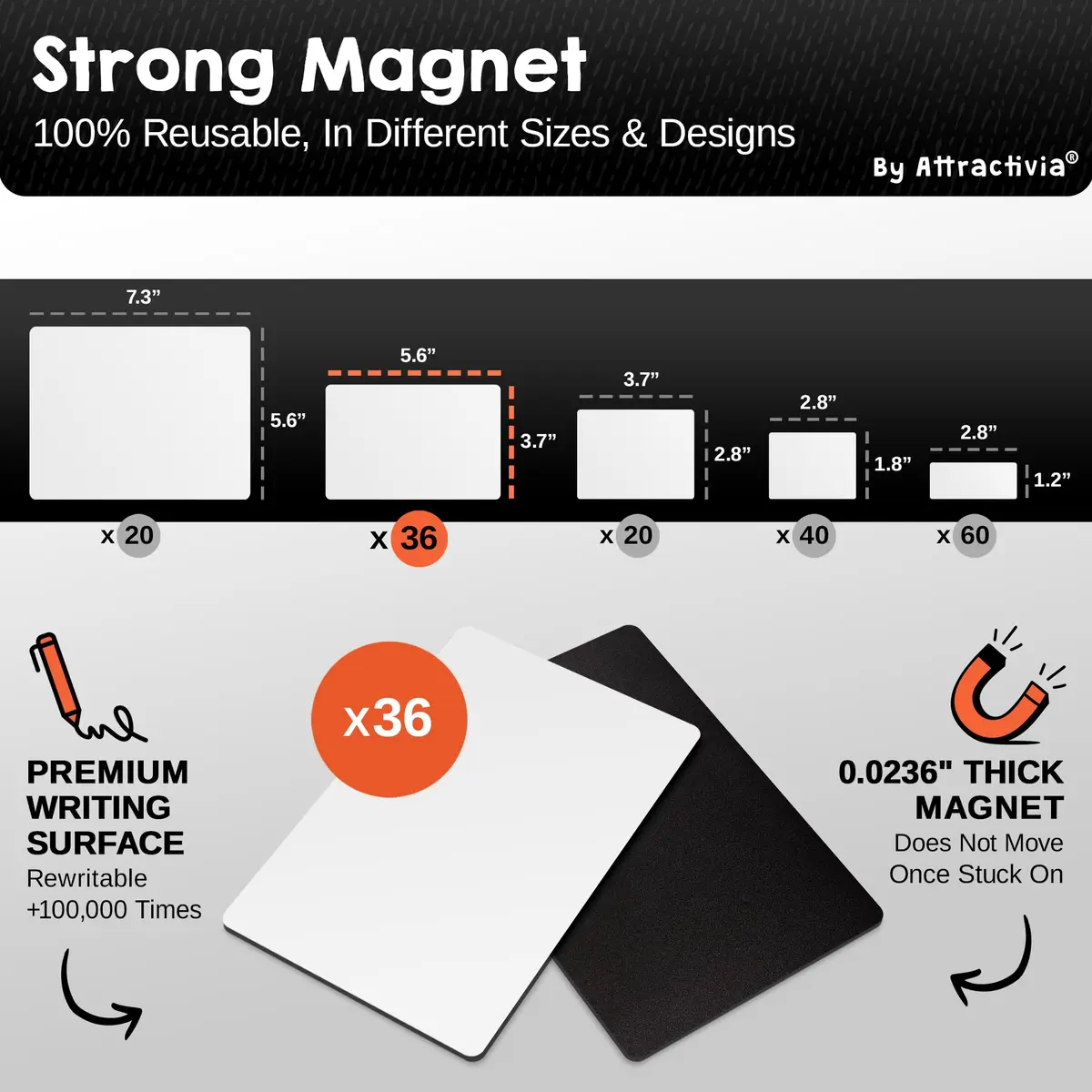 Attractivia Magnetic Labels 5.6 x 3.7 in | Erasable Magnetic Stickers for Office & Home - view 3