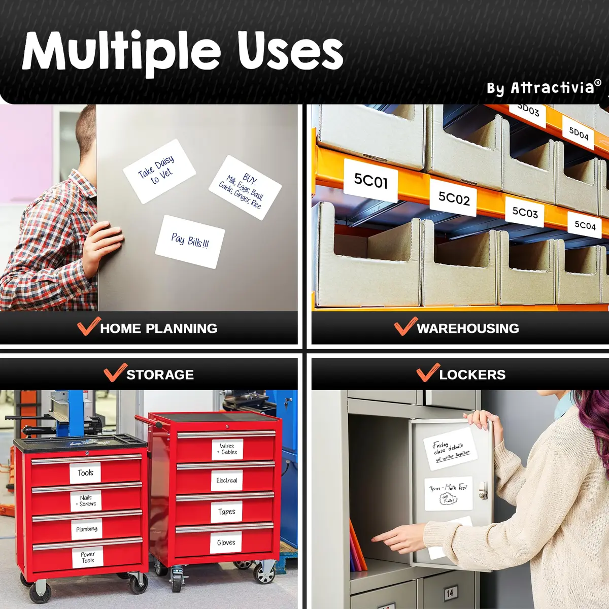 Attractivia Magnetic Labels 5.6 x 3.7 in | Erasable Magnetic Stickers for Office & Home - view 4