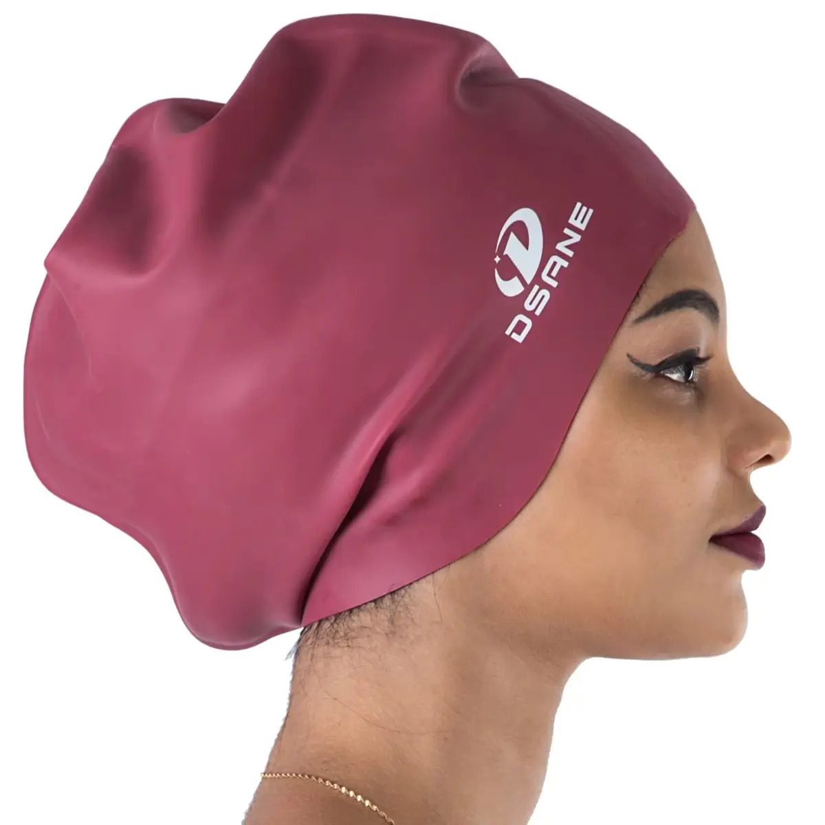 Dsane Extra Large Swimming Cap for Women and Men | Protects Long & Thick Curly Hair, Dreadlocks | Silicone, Red, XL - main product image