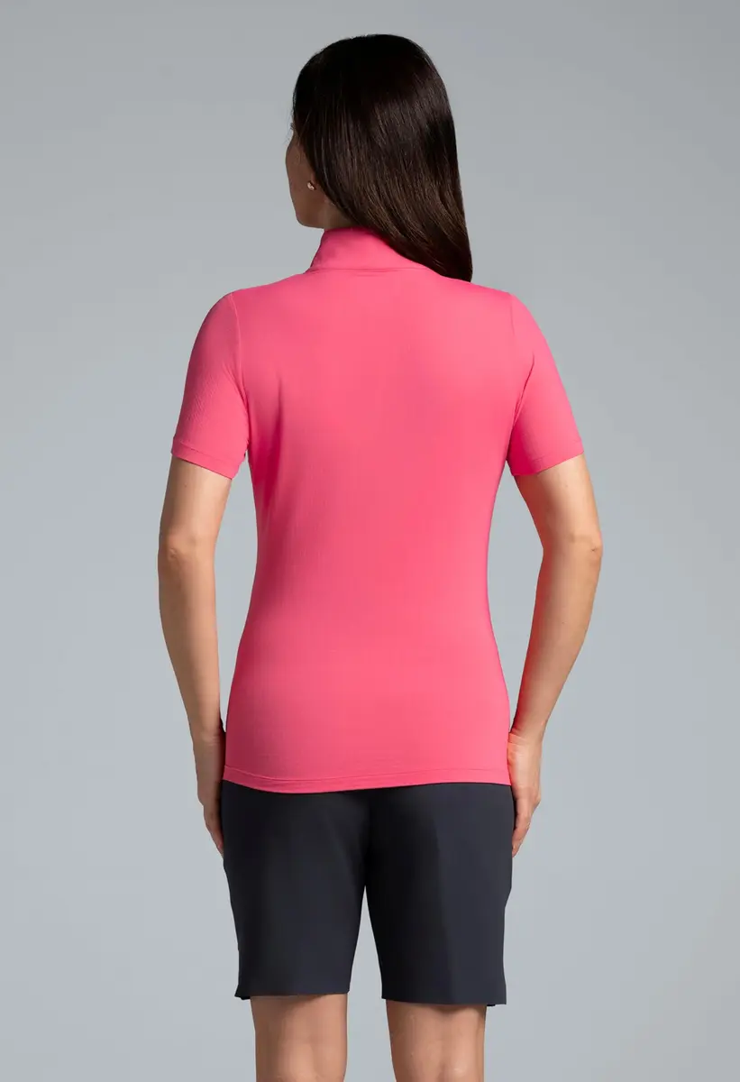 IBKUL Athleisure Wear Sun Protective UPF 50+ Icefil Cooling Short Sleeve Mock Neck Watermelon - view 2