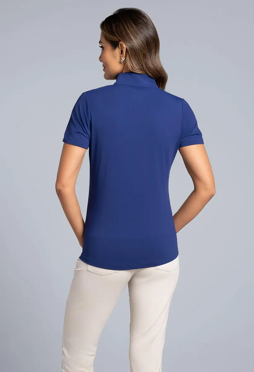 IBKUL Athleisure Wear Sun Protective UPF 50+ Icefil Cooling Short Sleeve Mock Neck Navy - view 2