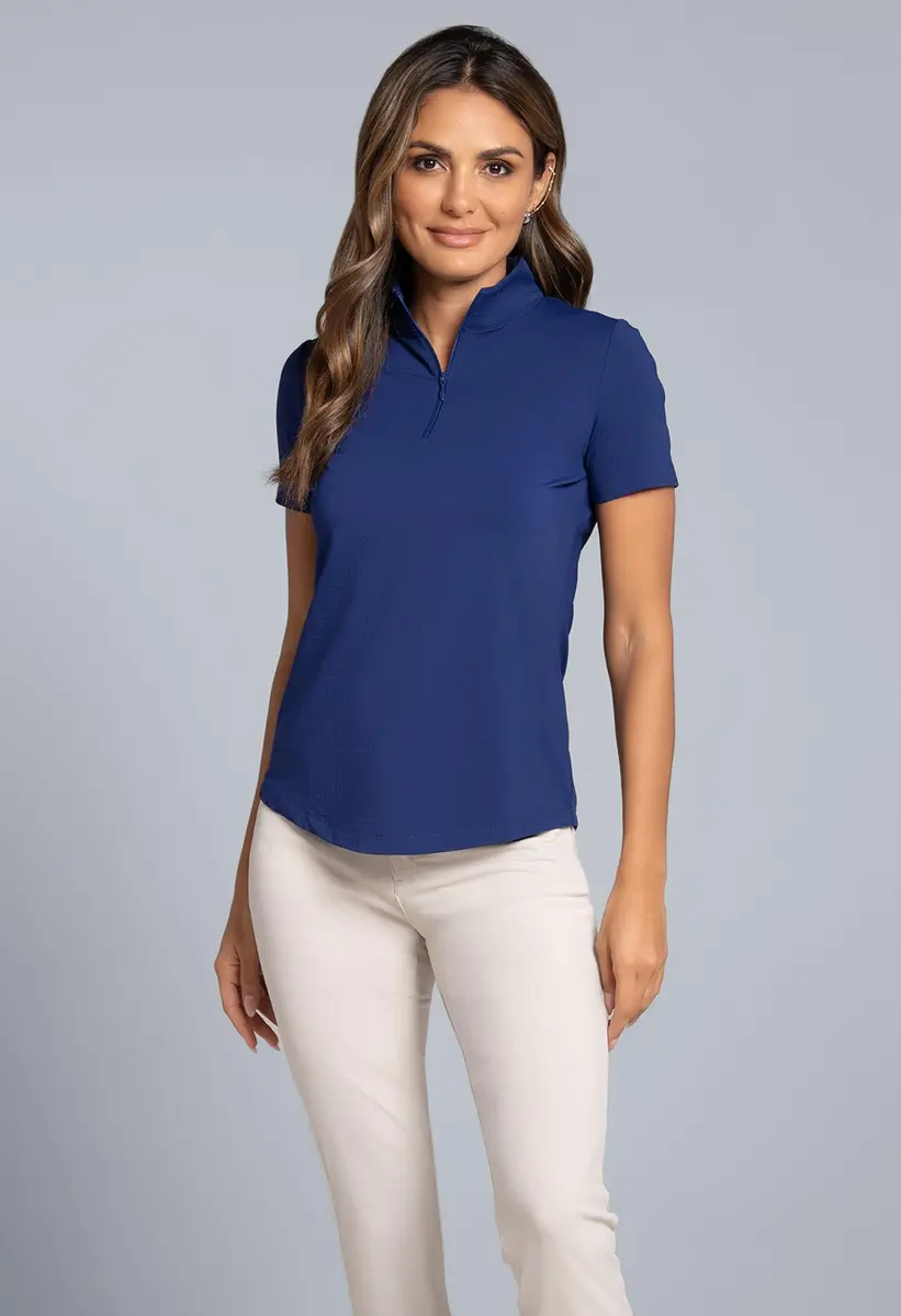 IBKUL Athleisure Wear Sun Protective UPF 50+ Icefil Cooling Short Sleeve Mock Neck Navy - view 3