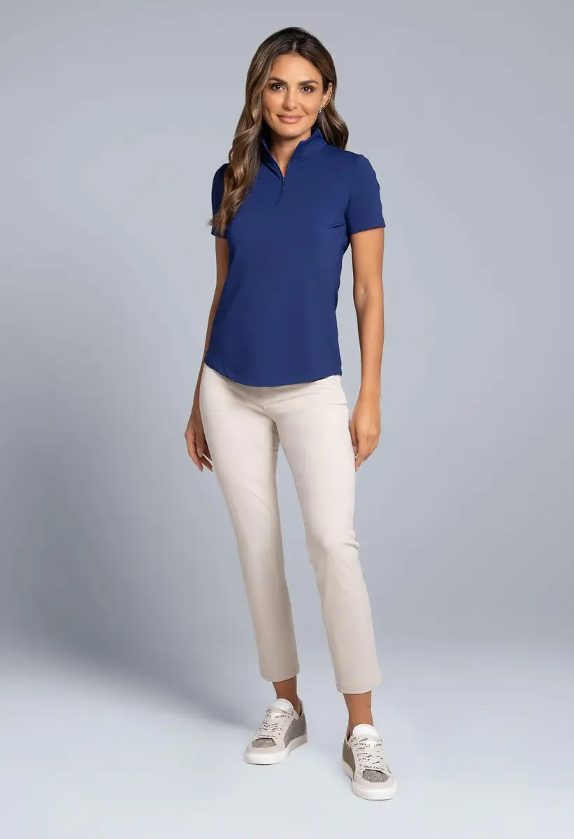 IBKUL Athleisure Wear Sun Protective UPF 50+ Icefil Cooling Short Sleeve Mock Neck Navy - view 4