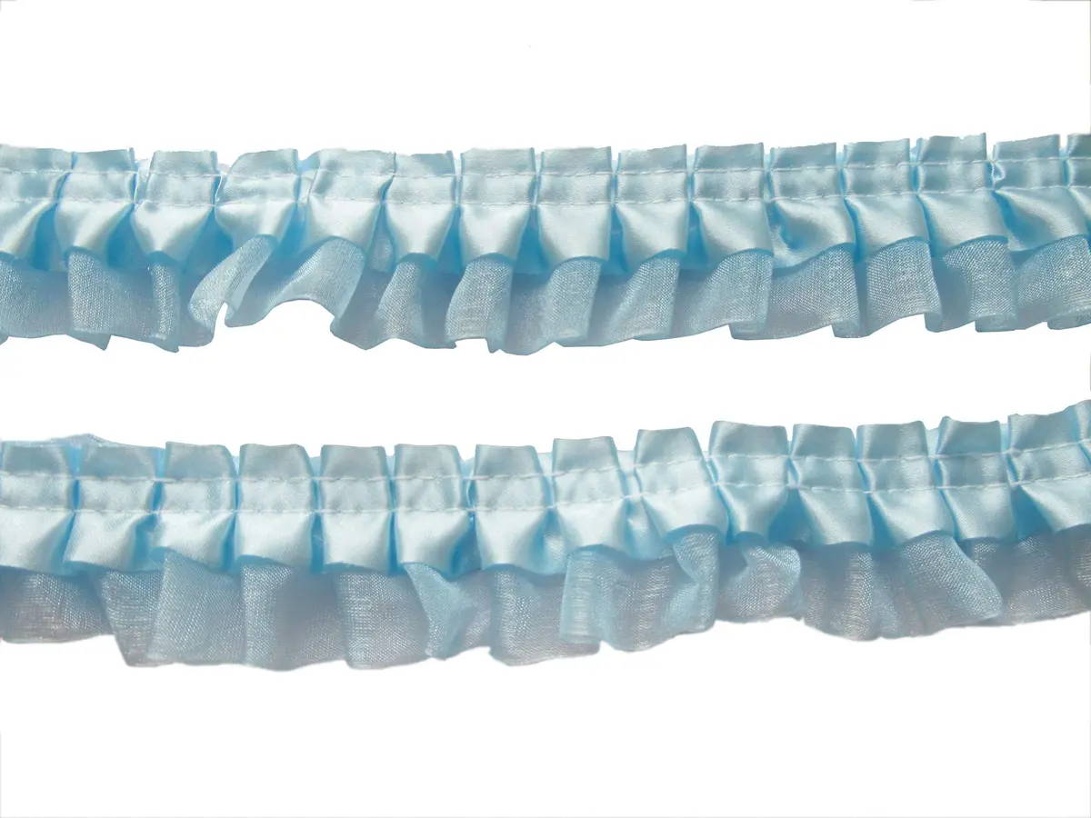YYCRAFT Satin Organza Lace Edge Trim 1.5" Blue | Wedding & Sewing Ribbon - main product image