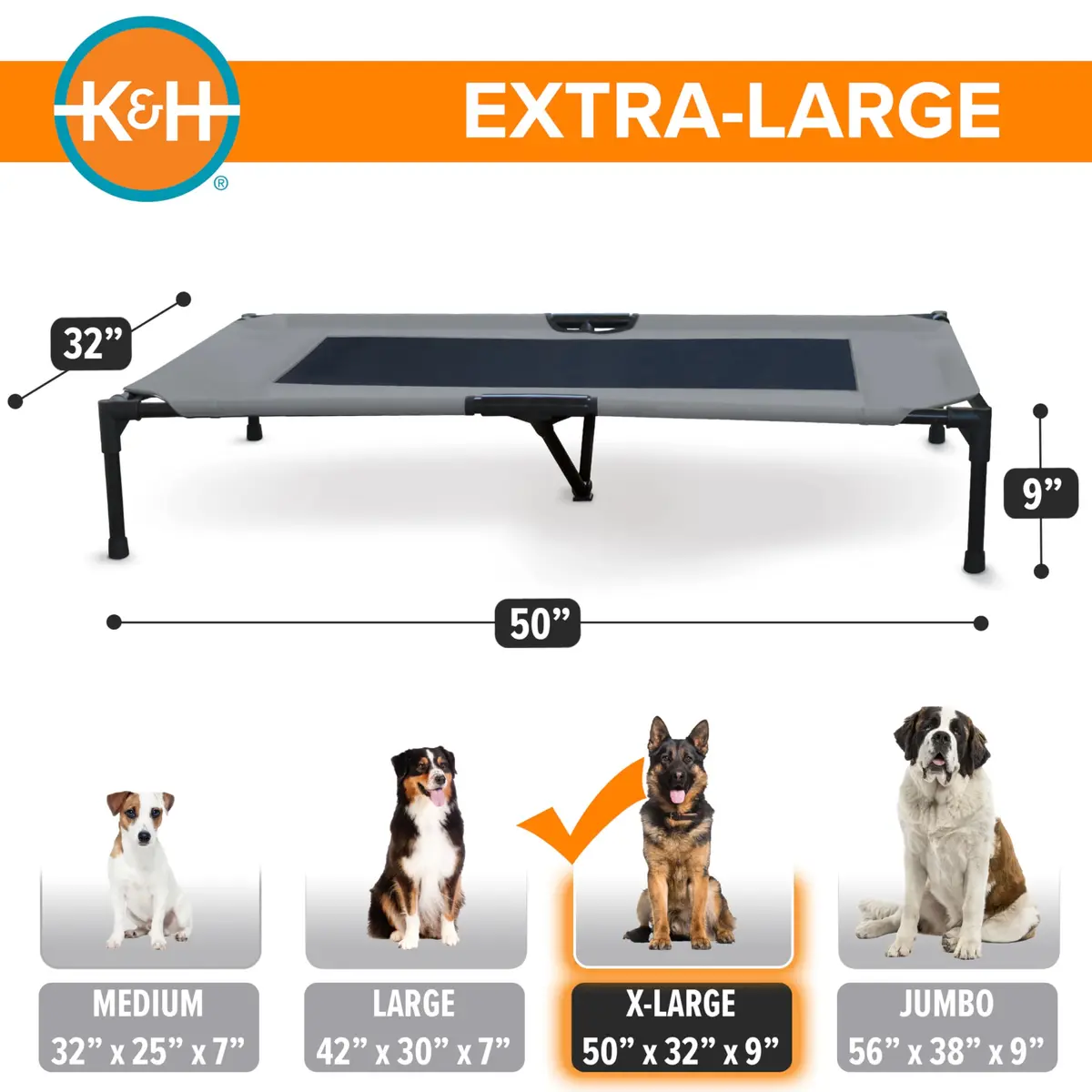 K&H Outdoor Elevated Dog Bed for Large & XL Pets, Gray, XL 50x32in | Cooling, Durable Support - view 5