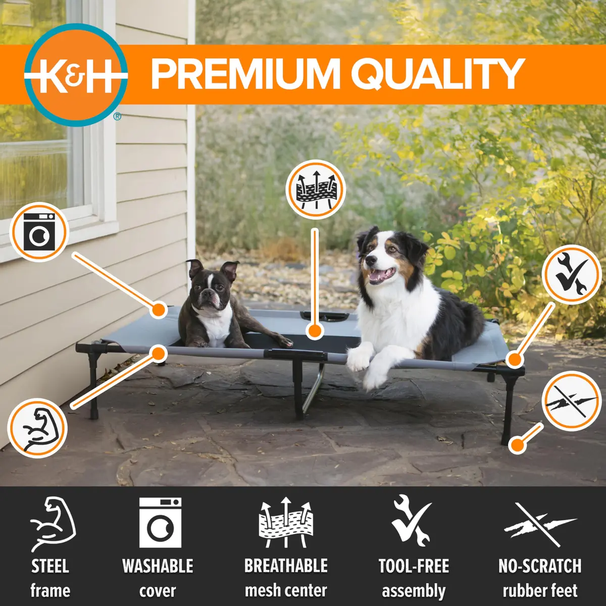 K&H Outdoor Elevated Dog Bed for Large & XL Pets, Gray, XL 50x32in | Cooling, Durable Support - view 2
