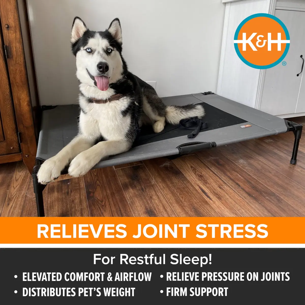 K&H Outdoor Elevated Dog Bed for Large & XL Pets, Gray, XL 50x32in | Cooling, Durable Support - view 3