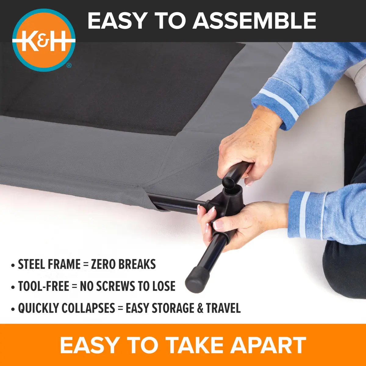 K&H Outdoor Elevated Dog Bed for Large & XL Pets, Gray, XL 50x32in | Cooling, Durable Support - view 4