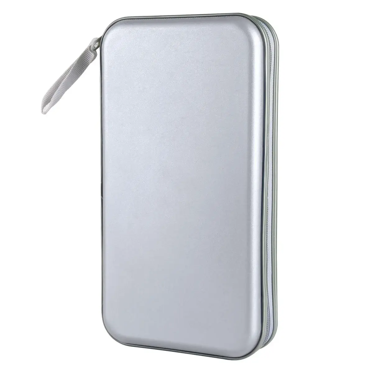 Siveit 80 Capacity CD Case Holder - Silver Hard Plastic DVD Wallet with Zipper - main product image