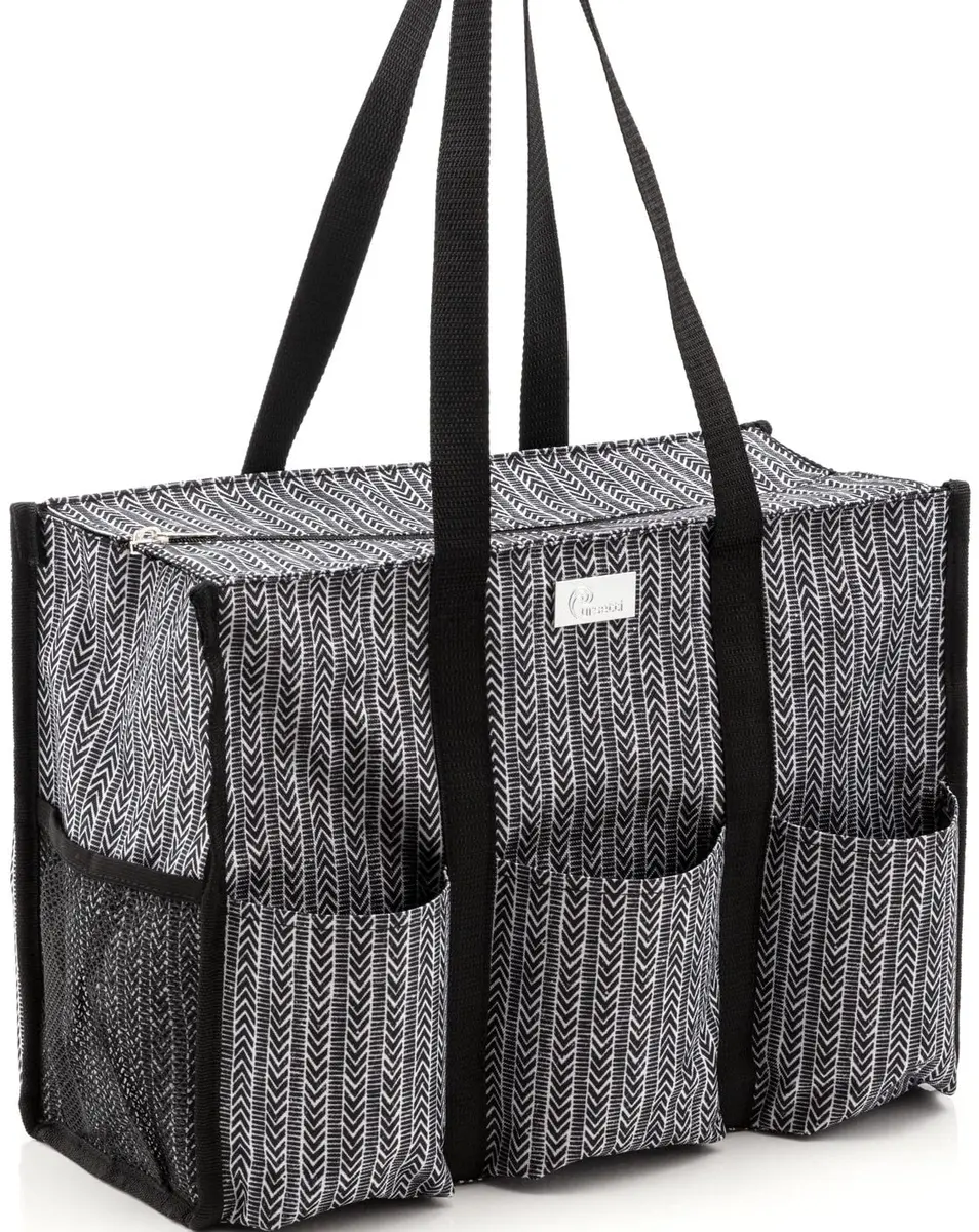 Pursetti Tote Bag with Pockets & Compartments | Stylish Nurse & Teacher Utility Tote (Herringbone, Medium) - main product image