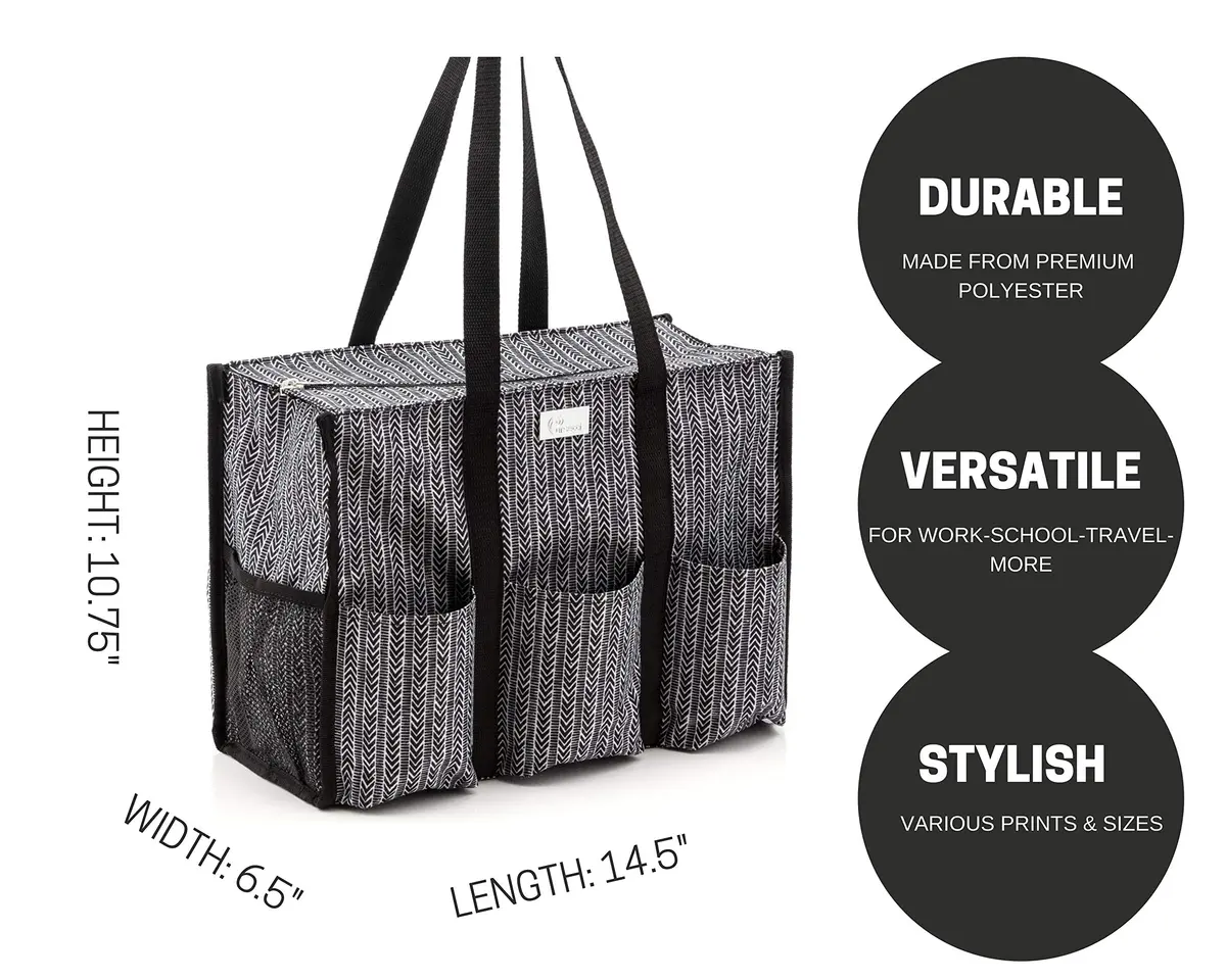 Pursetti Tote Bag with Pockets & Compartments | Stylish Nurse & Teacher Utility Tote (Herringbone, Medium) - view 3