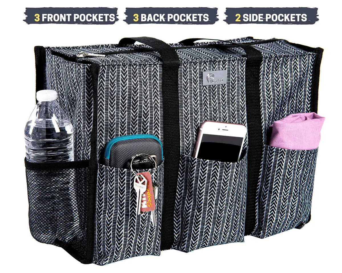 Pursetti Tote Bag with Pockets & Compartments | Stylish Nurse & Teacher Utility Tote (Herringbone, Medium) - view 4