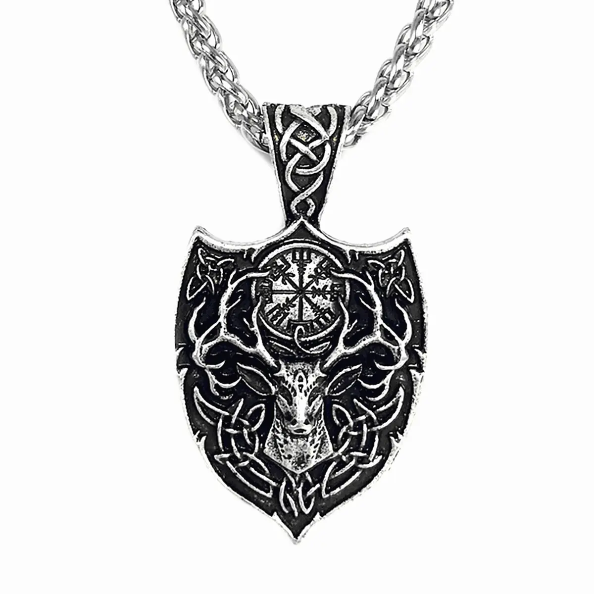 Leprato Viking Talisman Necklace for Men Norse Mjolnir Wolf Compass Valknut Amulet Pendant 24 inch | Nordic Viking Jewelry - main product image