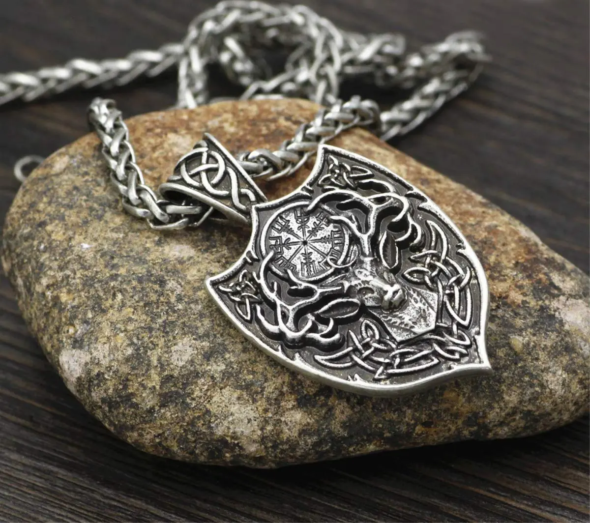 Leprato Viking Talisman Necklace for Men Norse Mjolnir Wolf Compass Valknut Amulet Pendant 24 inch | Nordic Viking Jewelry - view 5