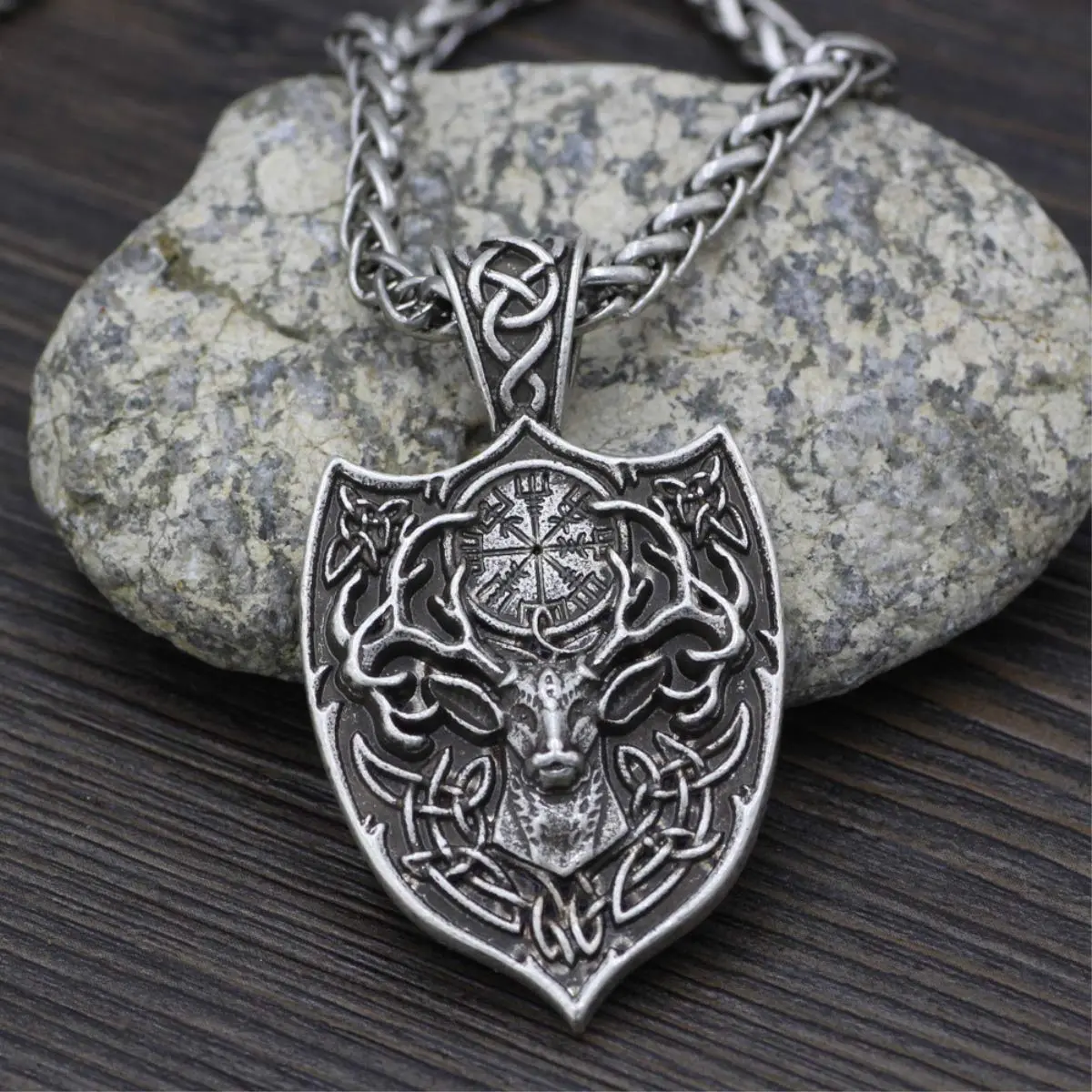 Leprato Viking Talisman Necklace for Men Norse Mjolnir Wolf Compass Valknut Amulet Pendant 24 inch | Nordic Viking Jewelry - view 3