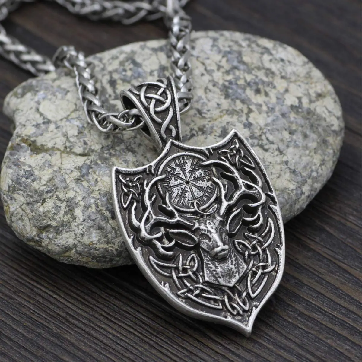 Leprato Viking Talisman Necklace for Men Norse Mjolnir Wolf Compass Valknut Amulet Pendant 24 inch | Nordic Viking Jewelry - view 4