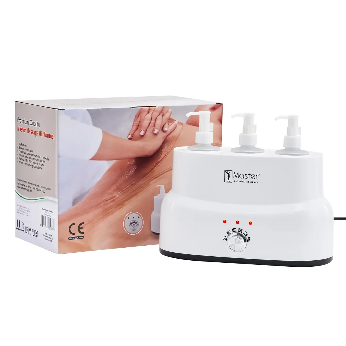 Master Massage Equipment 3-Bottle Massage Oil Warmer | Auto Temp Control, White - main product image
