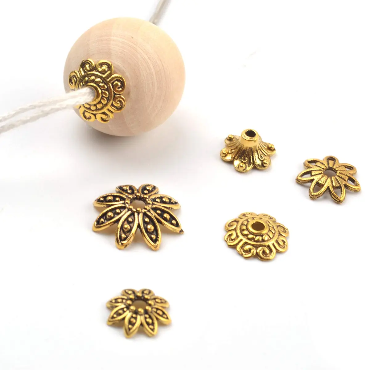 BronaGrand Bali Style Jewelry Bead Caps 100g | Antique Gold, 250-350 pcs, Metal - view 6