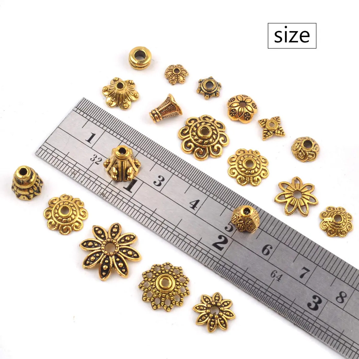 BronaGrand Bali Style Jewelry Bead Caps 100g | Antique Gold, 250-350 pcs, Metal - view 7