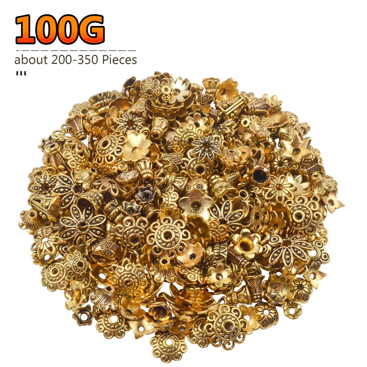 BronaGrand Bali Style Jewelry Bead Caps 100g | Antique Gold, 250-350 pcs, Metal - view 2