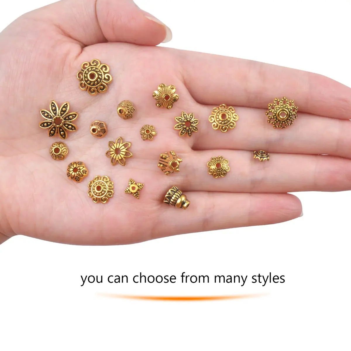 BronaGrand Bali Style Jewelry Bead Caps 100g | Antique Gold, 250-350 pcs, Metal - view 3