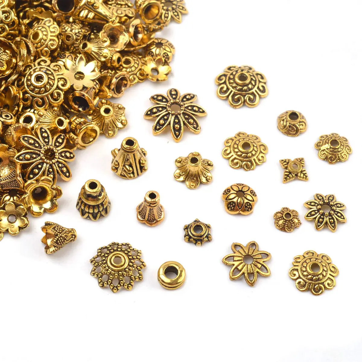 BronaGrand Bali Style Jewelry Bead Caps 100g | Antique Gold, 250-350 pcs, Metal - view 4