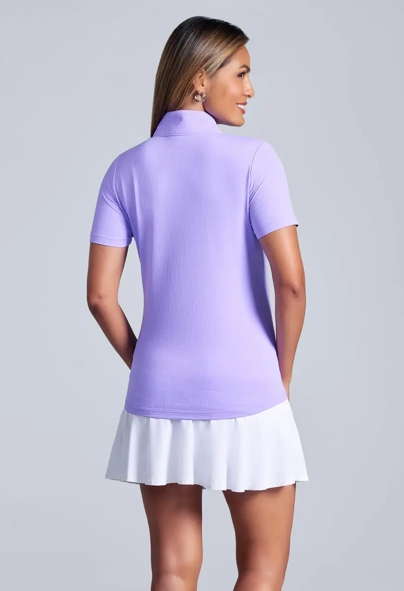 IBKUL Athleisure Wear Sun Protective UPF 50+ Icefil Cooling-Short Sleeve Mock Neck Lavender/Solid/S - view 2