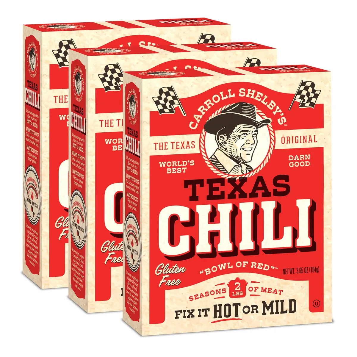 Carroll Shelby's Original Texas Brand Chili Kit 3.65oz Pack of 3 | Authentic Texas-Style Spice Blend - main product image