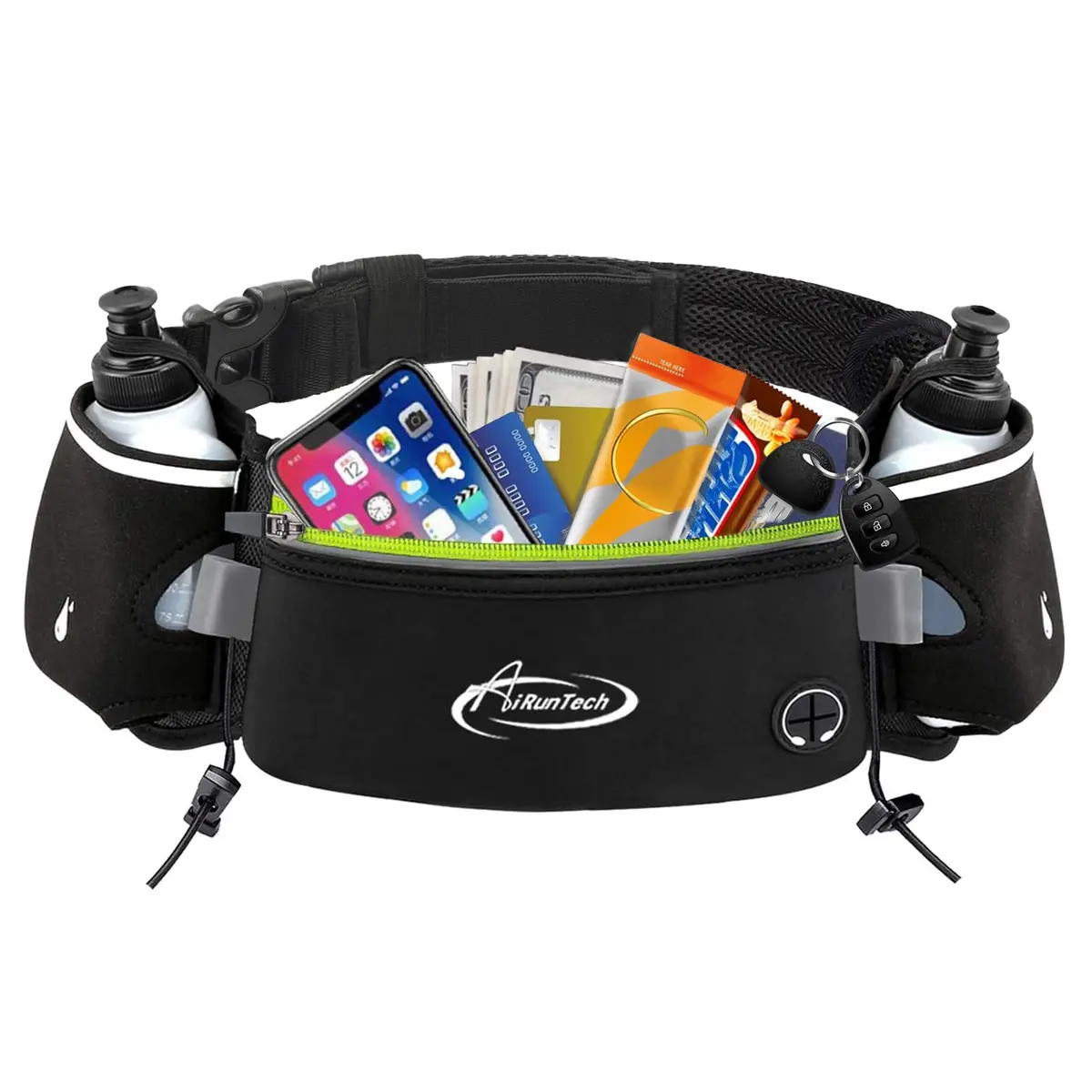 AiRunTech Hydration Running Belt with 2x 175ml Bottles, Phone Holder Fanny Pack for Marathon & Triathlon Gear | 46-130cm Waist - main product image