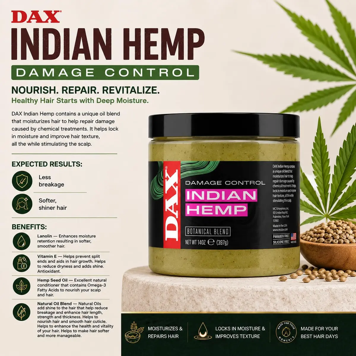 DAX Indian Hemp Moisturizing Hair & Scalp Treatment 14 Oz | Repairs & Restores Damaged Hair - view 3