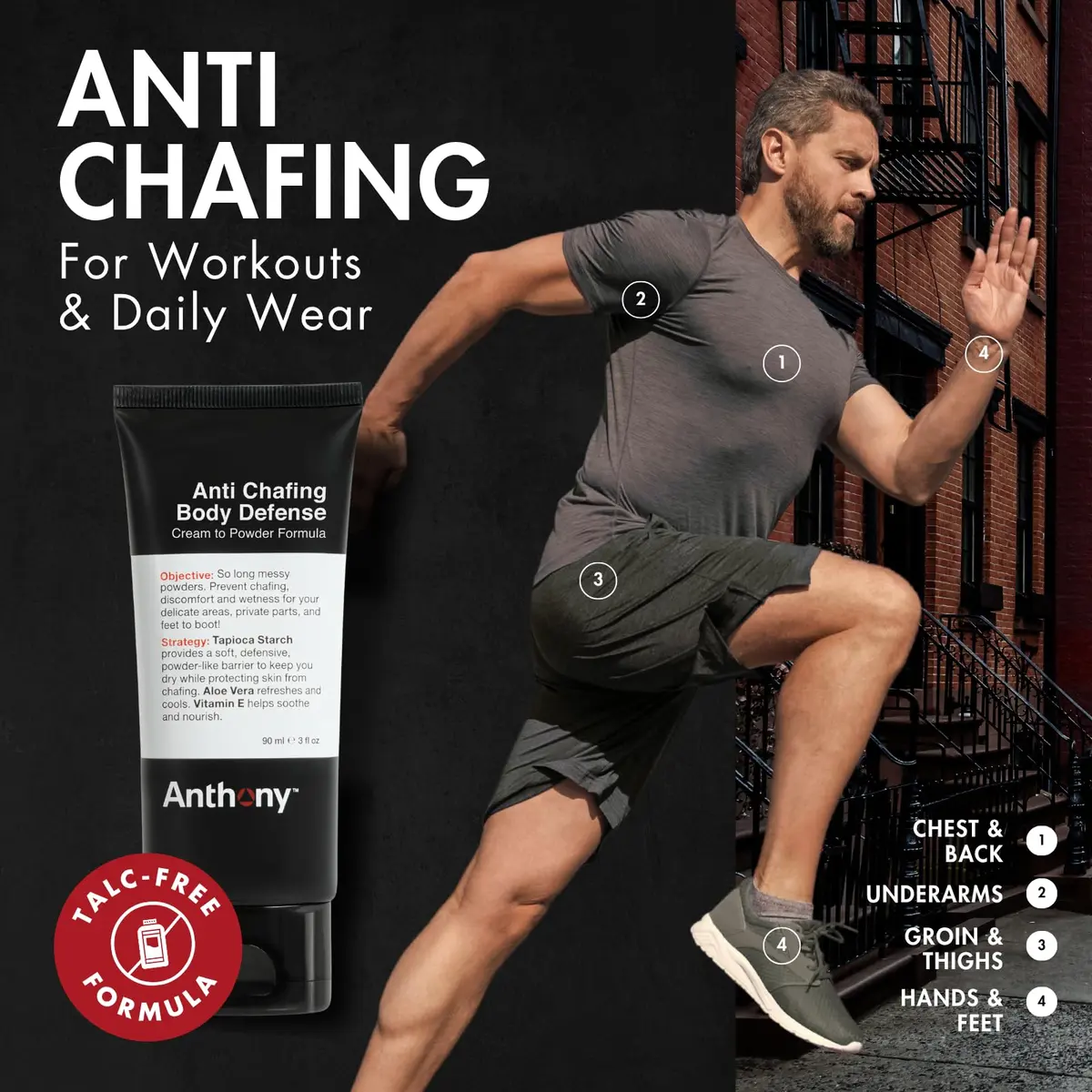 Anthony Body Deodorant Anti Chafing Cream for Men, 3 Fl Oz (2 Pack) | Moisture & Friction Defense - view 2