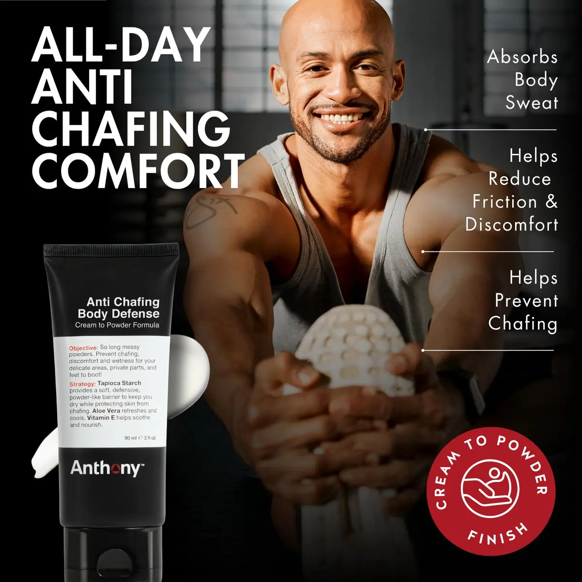 Anthony Body Deodorant Anti Chafing Cream for Men, 3 Fl Oz (2 Pack) | Moisture & Friction Defense - view 3