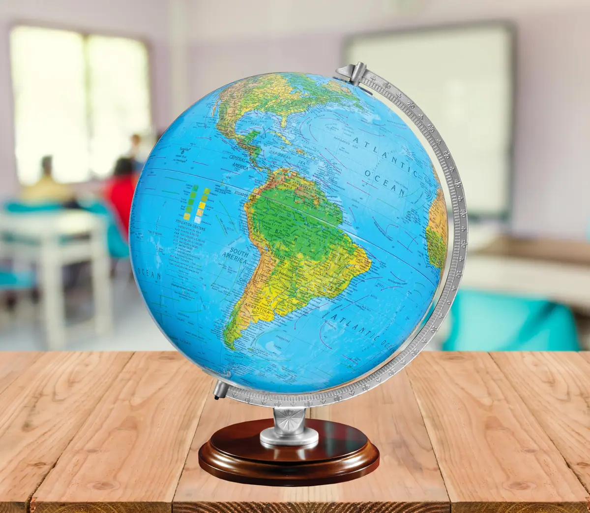 Replogle Blue Globe 12" Diameter | Illuminated Physical Map with Walnut Finish - view 5