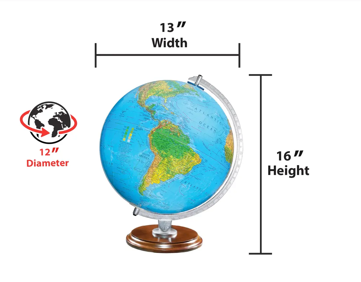 Replogle Blue Globe 12" Diameter | Illuminated Physical Map with Walnut Finish - view 2
