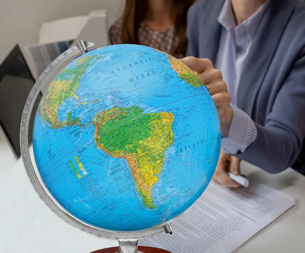 Replogle Blue Globe 12" Diameter | Illuminated Physical Map with Walnut Finish - view 4