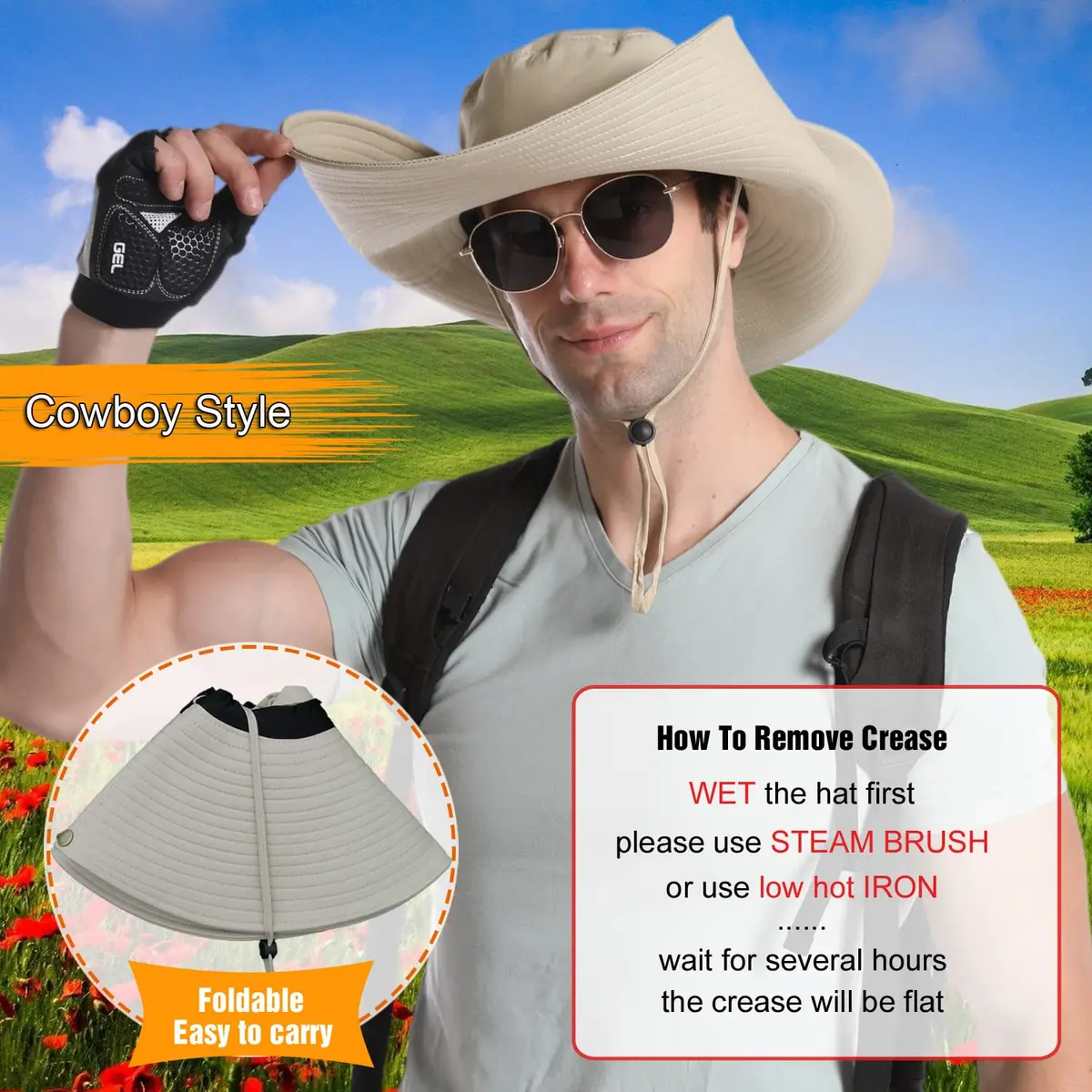HUAMULAN Men 6" Wide Brim Sun Hat Summer Outdoor Women Bucket Fishing Hat | Large Shade & Foldable Design - view 5