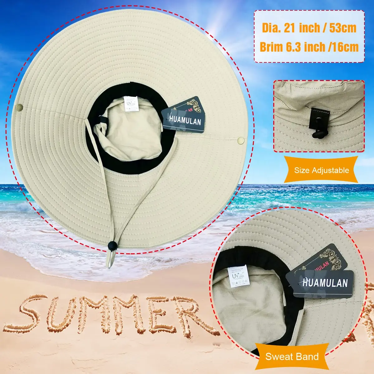 HUAMULAN Men 6" Wide Brim Sun Hat Summer Outdoor Women Bucket Fishing Hat | Large Shade & Foldable Design - view 6