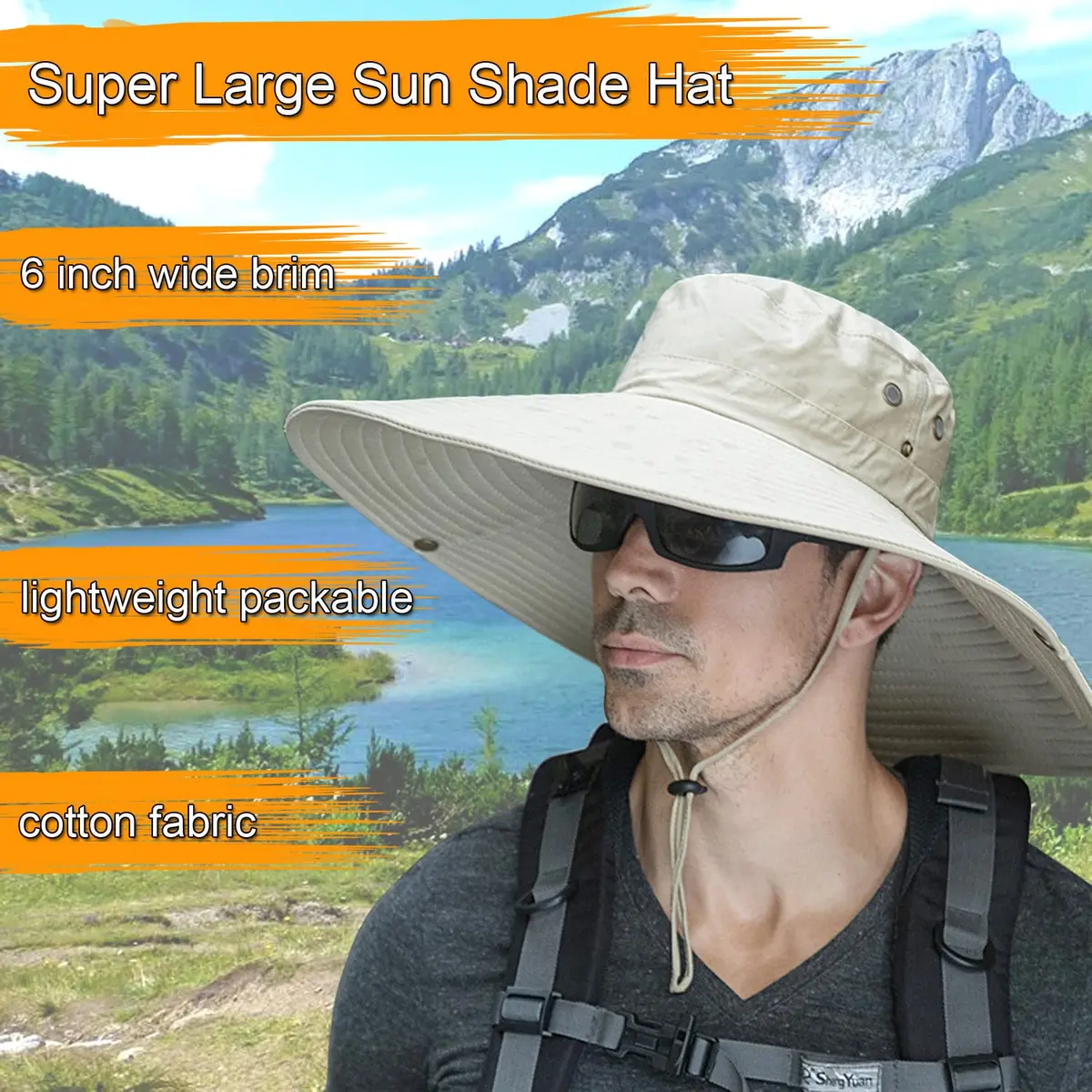 HUAMULAN Men 6" Wide Brim Sun Hat Summer Outdoor Women Bucket Fishing Hat | Large Shade & Foldable Design - view 2