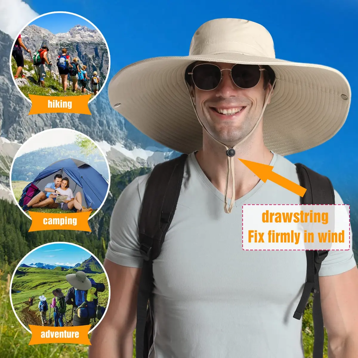 HUAMULAN Men 6" Wide Brim Sun Hat Summer Outdoor Women Bucket Fishing Hat | Large Shade & Foldable Design - view 3